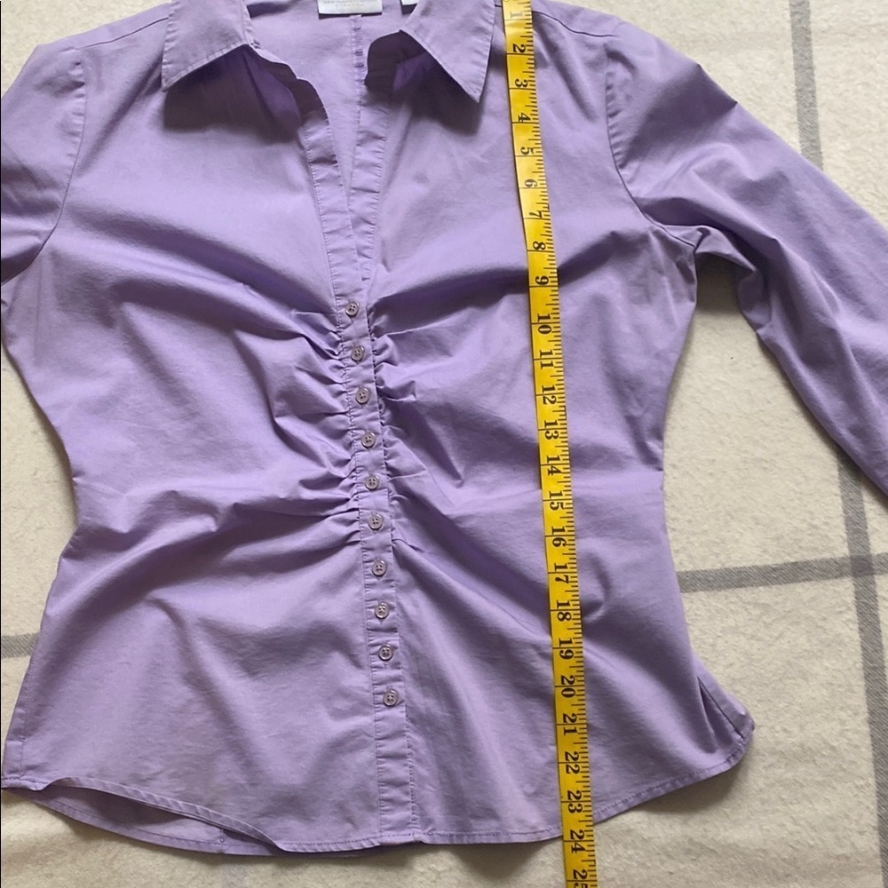 NY&Co Lavender Ruched-Front Long Sleeve Shirt Women's Size Medium - Picture 13 of 13